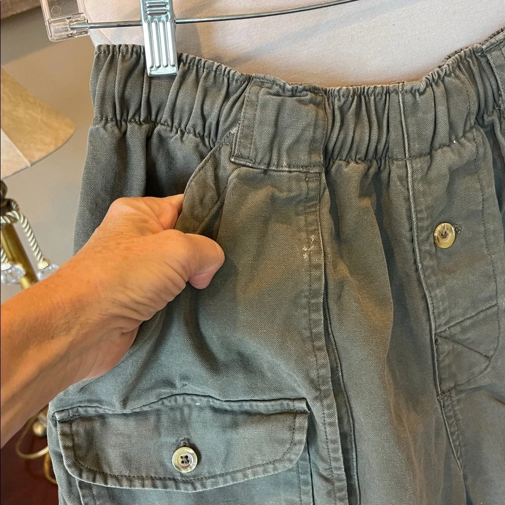 Army Green Cotton Shorts Elastic Drawstring Waist